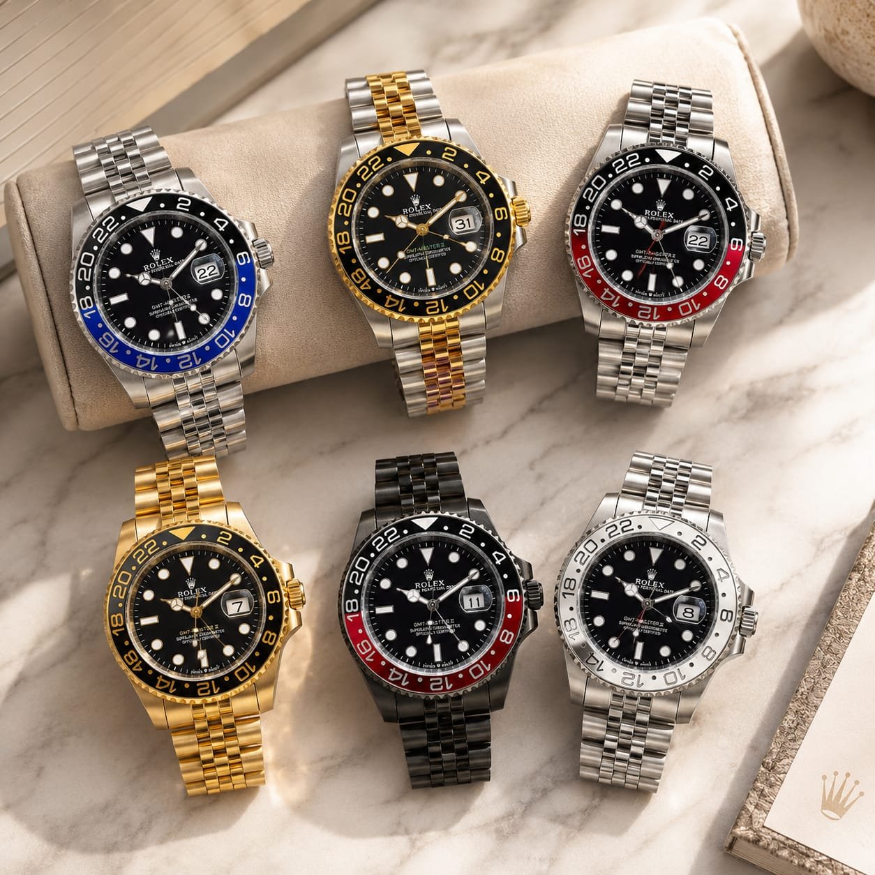 Rolex GMT Master Copy II Black Dial Watch - Stainless Steel Jubilee Bracelet
